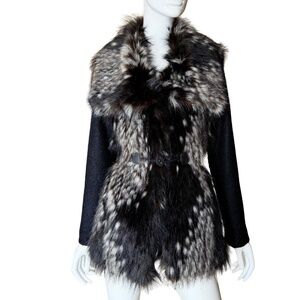 Laundry By Shelli Segal Black And White Faux Fur Coat With Boucle Sleeves Size M